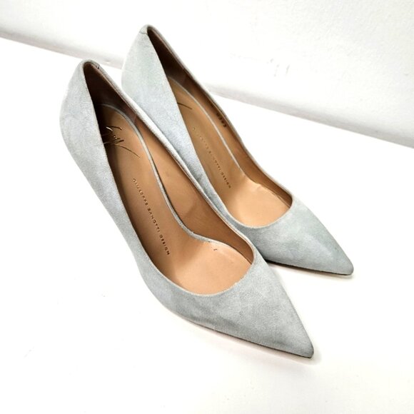 Giuseppe Zanotti Pointy Toe Suede Lucrezia Pumps Sz 7.5 US/ 38 EUR Mint Green - Picture 2 of 12